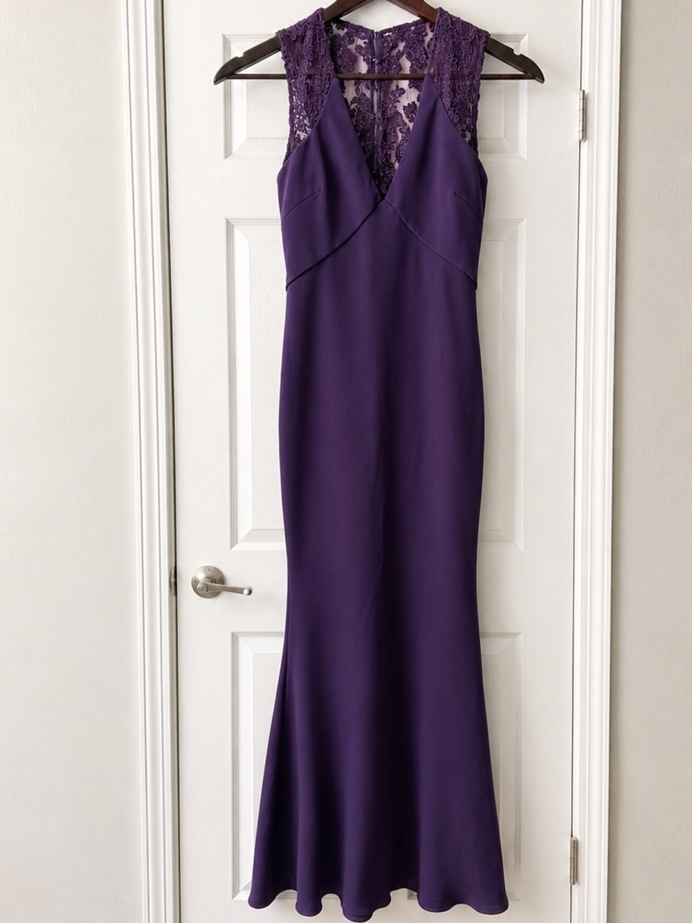 JS Collections Deep Purple Lace-Back Maxi Gown